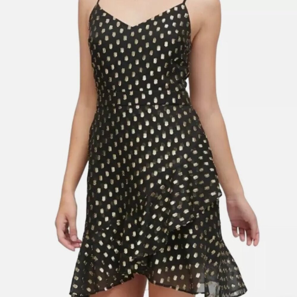 Banana Republic Black Strappy Dress with Metallic Gold Dots (8)